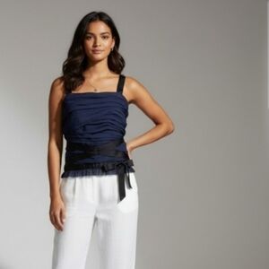 Anthropologie Shirred Tulle Ribbon Tank Top